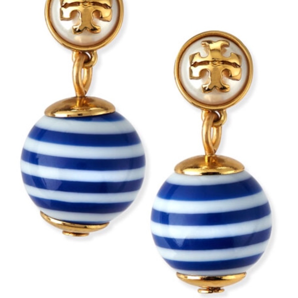 Tory Burch Saher Logo Drop Earrings blue/white